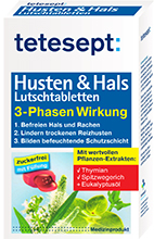 ტეტესეპტი ხველის და ყელის 3 ფაზიანი საწუწნი ტაბლეტები