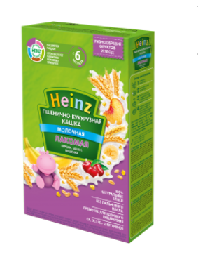 ჰეინცი - ხორბლის და სიმინდის ფაფა ატმით, ბანანით  და ალუბლით