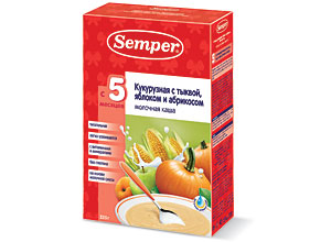 ფაფა რძიანი სიმინდი გოგრით, ვაშლით და გარგარით